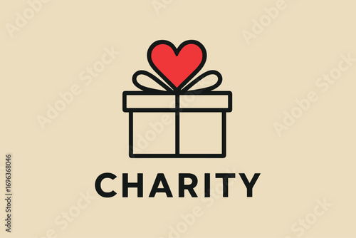 Charity Gift Box with Heart Icon for Donations and Support.