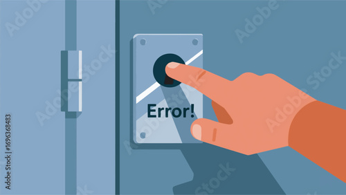 illustration of a hand trying to open a locked bank door with error vector design template