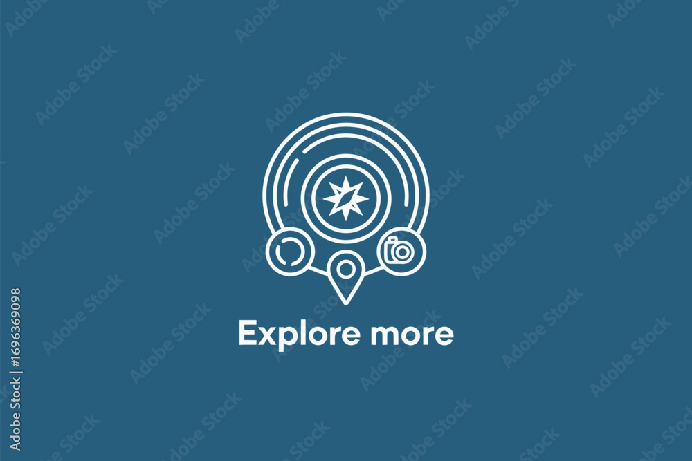 Obraz premium White outline of compass camera location and refresh icon on a blue background centered in the image