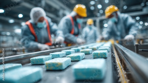 Wallpaper Mural Factory line workers in safety clothing at industrial facility Torontodigital.ca