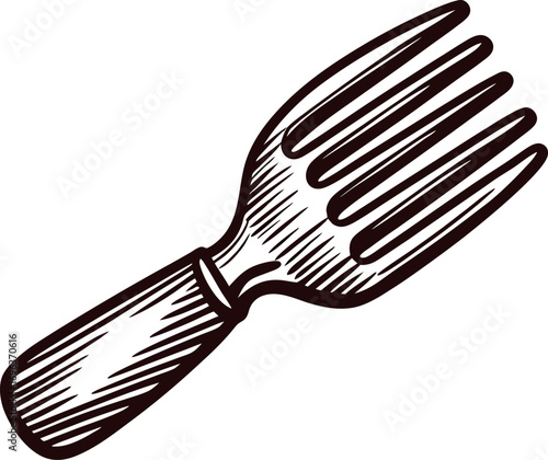 Hand drawn vintage garden fork illustration isolated on white background detailed line art
