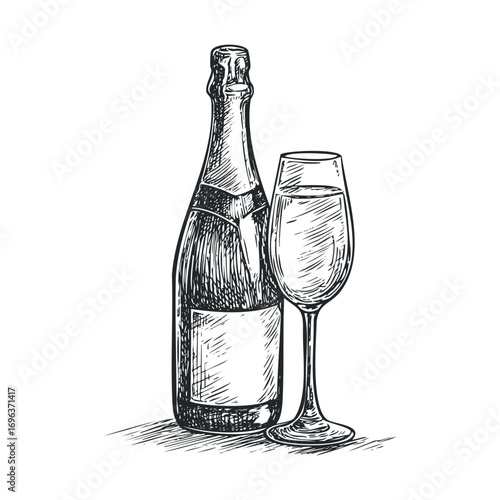 Champagne celebration for special occasions with elegant glass. Vector hand drawn illustration