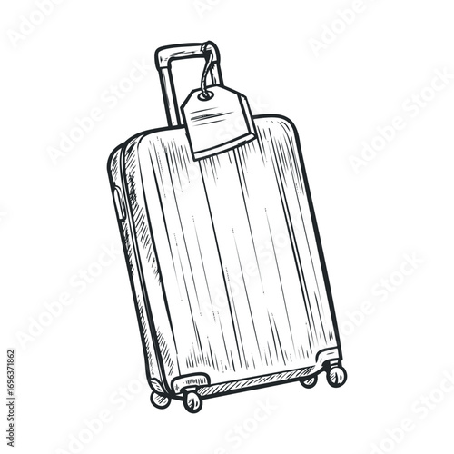 Travel bag ready for adventure on vacation trip to new destinations. Vector hand drawn illustration