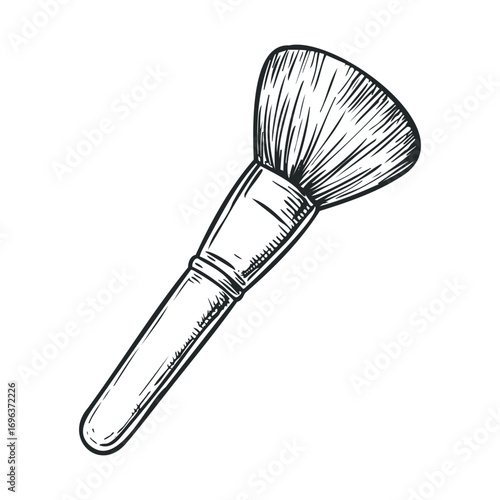 Makeup brush for beauty routines and application techniques. Vector hand drawn illustration