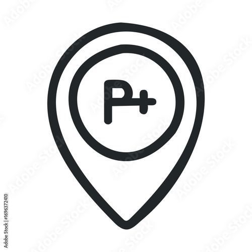 Location marker symbol for navigation with added features. Vector line illustration