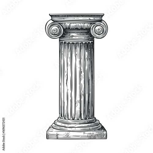 Classic Greek column for ancient architecture design concepts. Vector hand drawn illustration