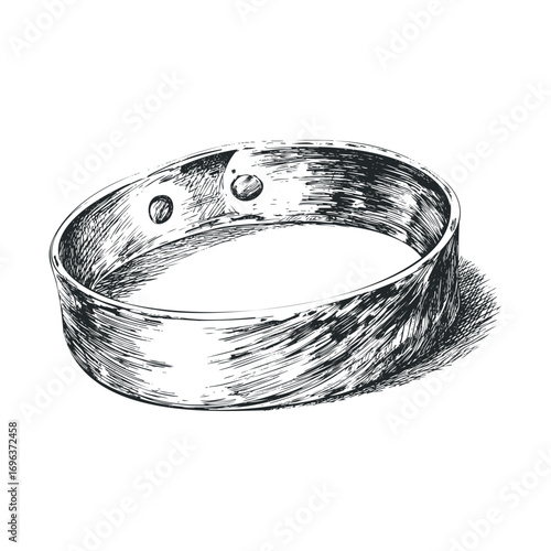 Unique silver bracelet design with hole details. Vector hand drawn illustration