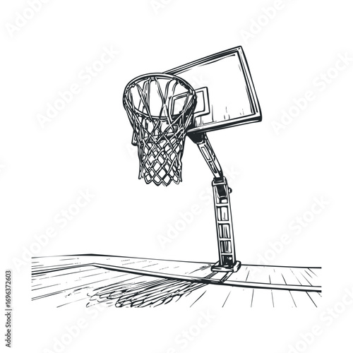 Basketball hoop design for sports facility or school gymnasium. Vector hand drawn illustration