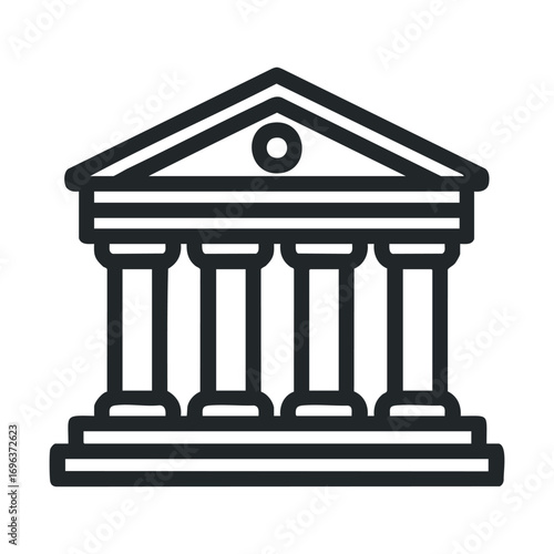 Classical building design with columns and pediment. Vector line illustration