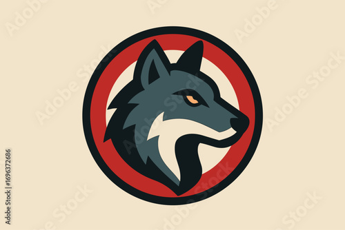 Wolf Head Logo in Red Circle Emblem.