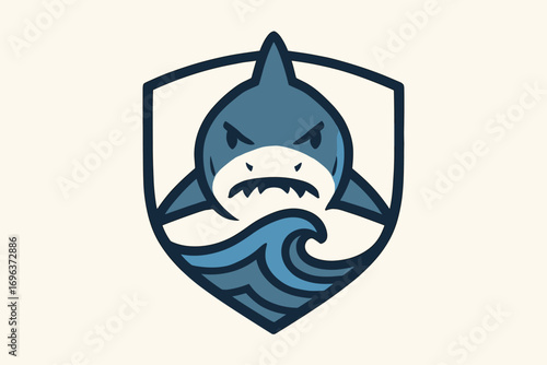 Aggressive Shark in Crest Ocean Wave Shield.