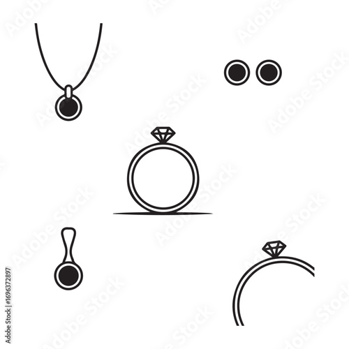Diamond rings, earrings, and necklace icons