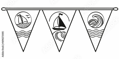 Nautical Sailboat and Wave Bunting Flags