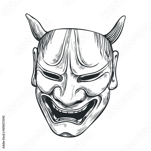  mask with expressive features for cultural events. Vector hand drawn illustration