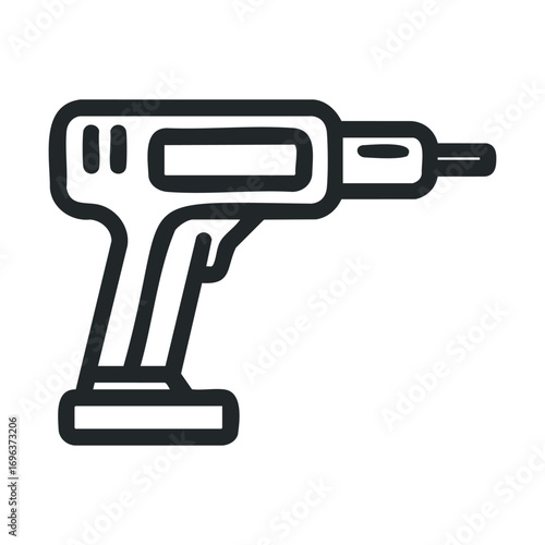 Cordless drill tool for home improvement and DIY projects. Vector line illustration