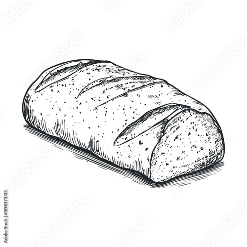 Freshly baked bread loaf ready for serving or baking projects. Vector hand drawn illustration