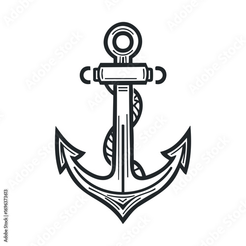 Nautical theme with a vintage anchor design for decor and branding. Vector line illustration