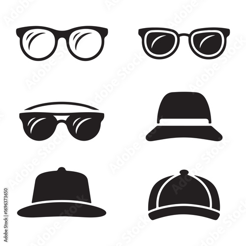 Baseball caps, sunglasses, and hat icons