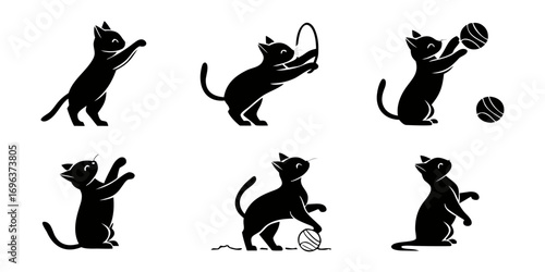 Playful Black Cat Silhouettes in Various Poses