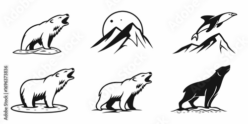 Polar Bear and Dolphin Arctic Wildlife Icons