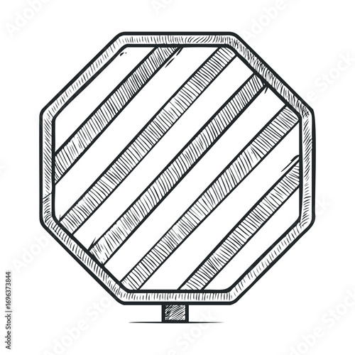 Caution sign with diagonal stripes for safety awareness. Vector hand drawn illustration