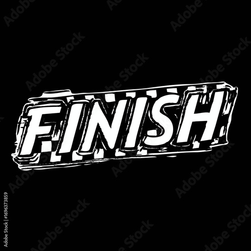 Race finish line sign with bold letters on a dark background emphasizes the end of a competition or event
