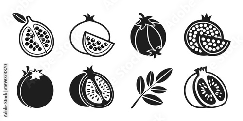 Pomegranate Fruit Icon Set Collection