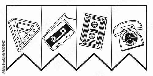 Retro Technology Banner Garland Icons