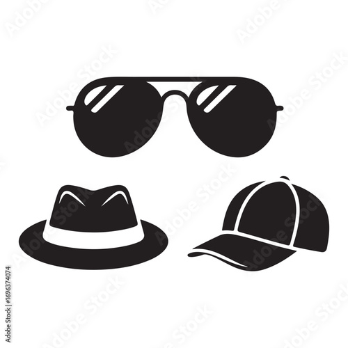 Black outline headwear and eyewear icons