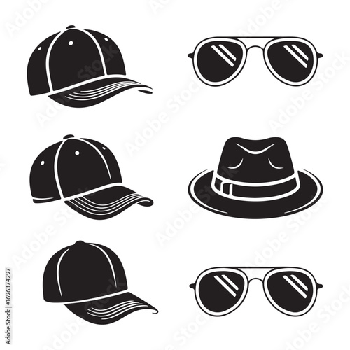 Black outline headwear and eyewear icons