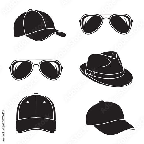 Minimal silhouette caps and sunglasses collection
