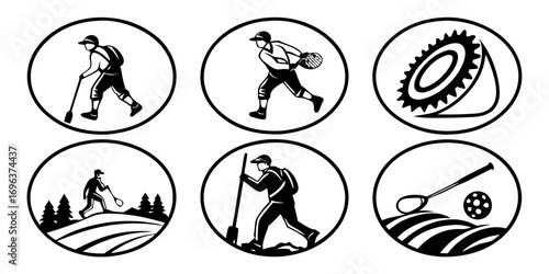 Set of Outdoor Activity Icons Featuring People and Sports
