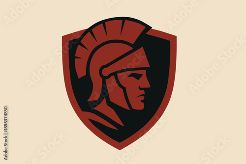 Roman soldier profile shield logo design.