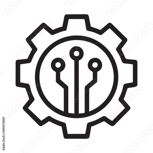 Innovation Gear: A striking, simplified emblem showcasing a gear interwoven with a circuit board, symbolizing the driving forces of technological progress and inventive problem-solving.