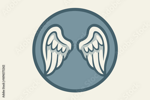 Stylized Angel Wings Emblem in a Circle.
