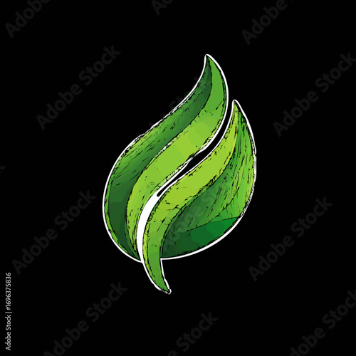 Green leaf design representing nature and eco-friendliness in minimalist style with contrasting dark background