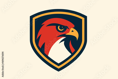 Red Hawk Head in Shield Emblem - Vigilance and Protection Symbol.