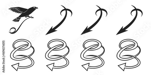 Stylized Bird and Swirling Arrow Graphics