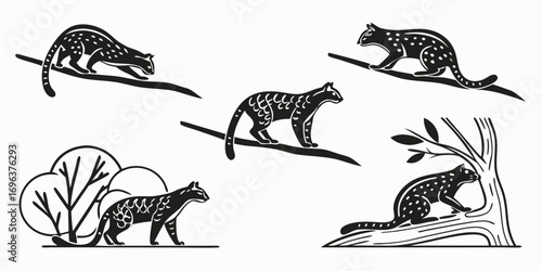 Stylized Black Wild Cats in Natural Settings