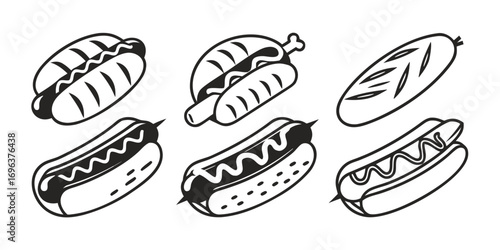 Stylized Hot Dog and Sausage Illustrations Collection