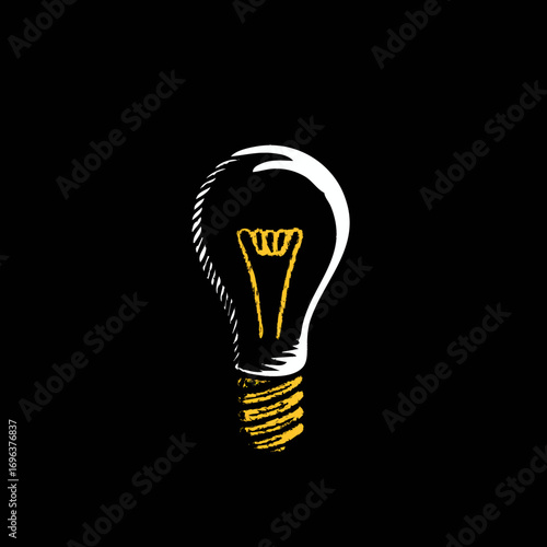 Bright light bulb illustration representing creativity and ideas with a black background in a modern design style
