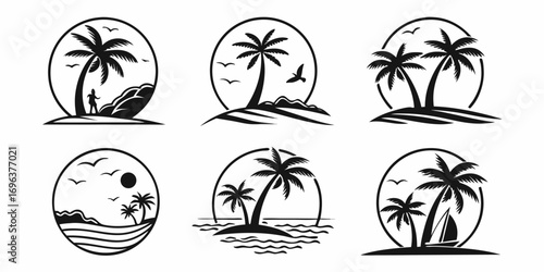 Tropical Beach Palm Tree Island Scene Collection