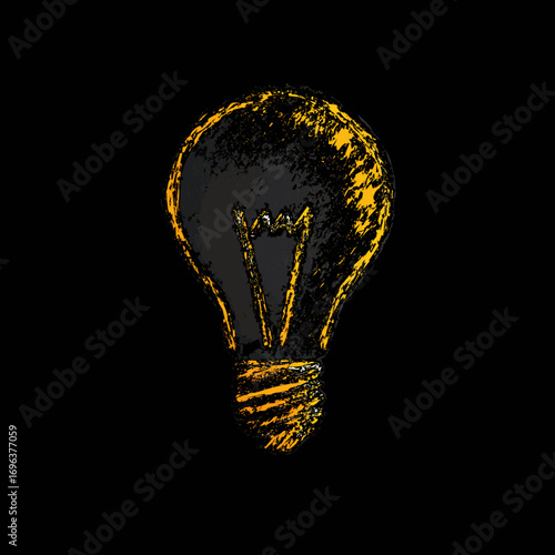 Bright light bulb illustration on black background showcasing creativity and innovation concepts in design