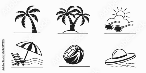 Tropical Beach Vacation Icons Set