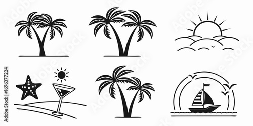 Tropical Beach Vacation Icons Set
