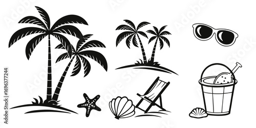 Tropical Beach Vacation Icons Set