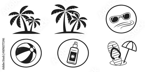 Tropical Beach Vacation Icons Set