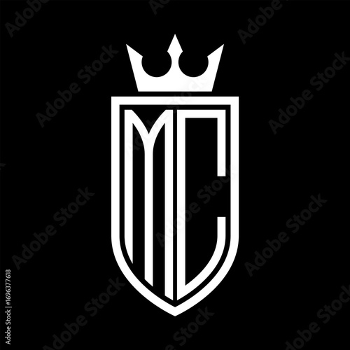 MC Vector logo of initials shield with crown and minimalist, elegant style