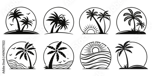Tropical Palm Tree Beach Sunset Silhouette Collection
