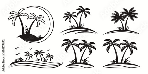Tropical Palm Tree Island Silhouettes Collection